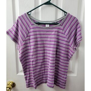 Rebecca Malone Women's Medium Top Short Sleeve Purple Gray Stripe EUC